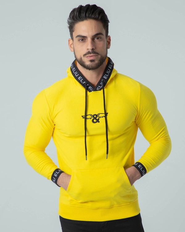 Sudadera amarilla con capucha Hoodie Sport. Estilo urbano ELIU streetwear.