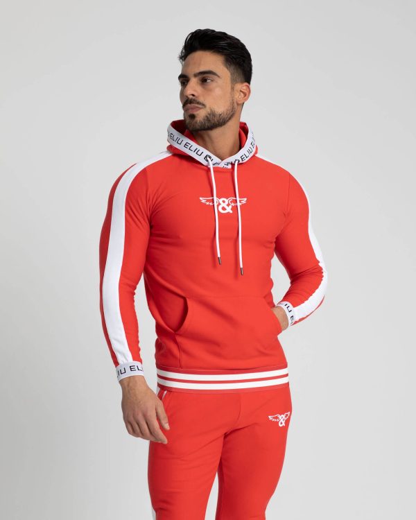 Hoodie chándal rojo. Estilo urbano de ELIU streetwear y ropa de deporte.