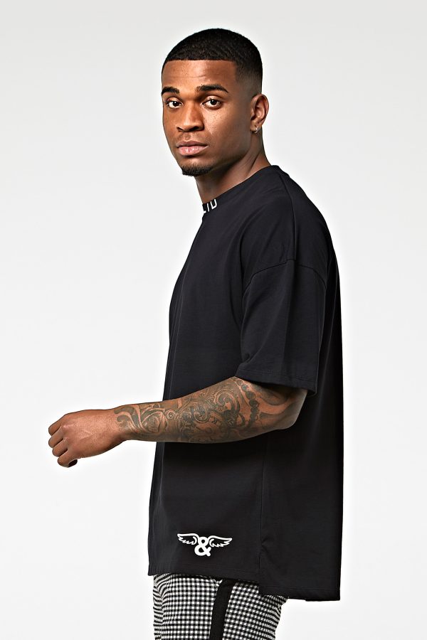 Camiseta oversize punto algodon letras Negra